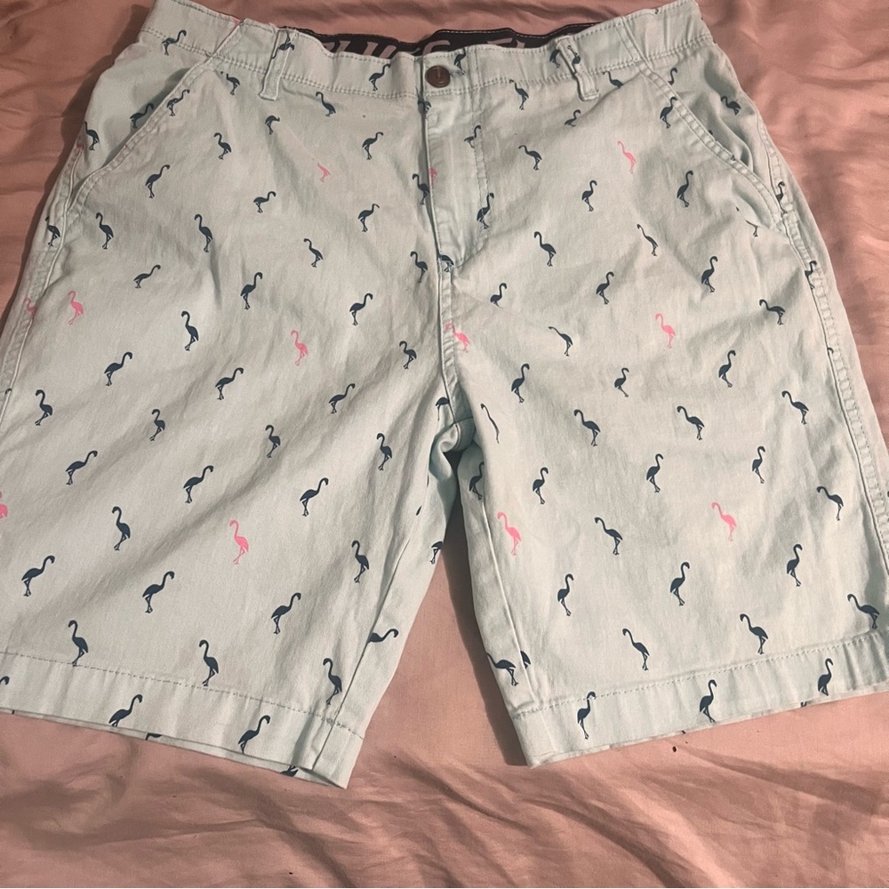 Teal flamingo shorts